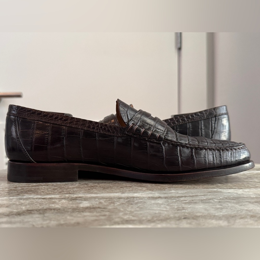 HERMES Crocodile Brown Alligator Leather Penny Loafer Shoes 10 US 43 Euro 9 UK - Picture 4 of 16